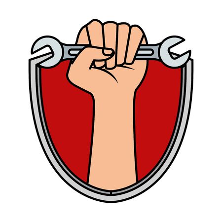 hand with wrench key in shield vector illustration designのイラスト素材