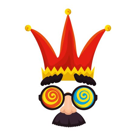 fools day mask glasses and mustache with joker hat vector illustration designのイラスト素材