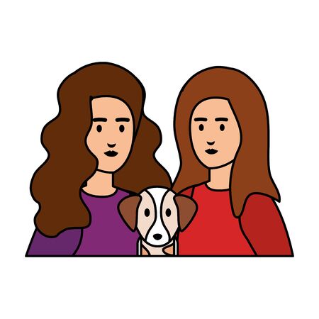 couple girls with dog avatars characters vector illustration designのイラスト素材