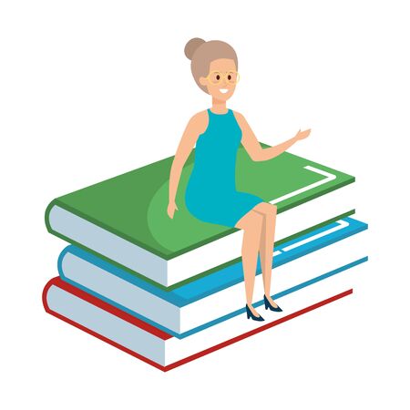 young teacher female sitting in books character vector illustration designのイラスト素材