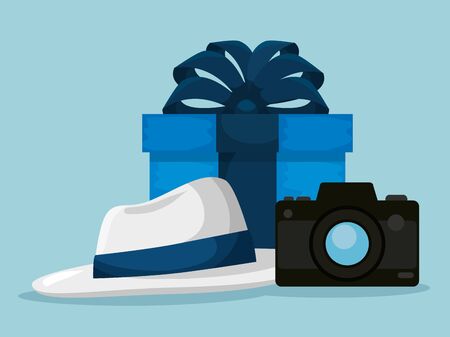 present with hat and camera to fathers day vector illustrationのイラスト素材