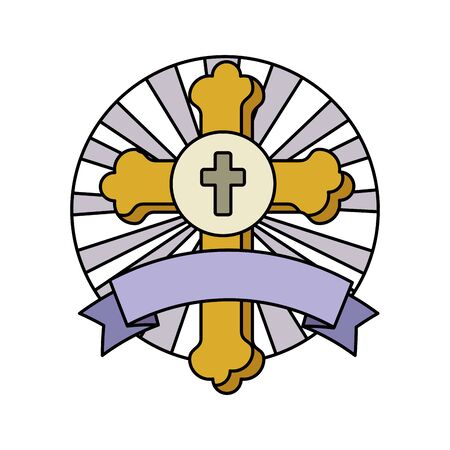 first communion cross with ribbon frame vector illustration designのイラスト素材