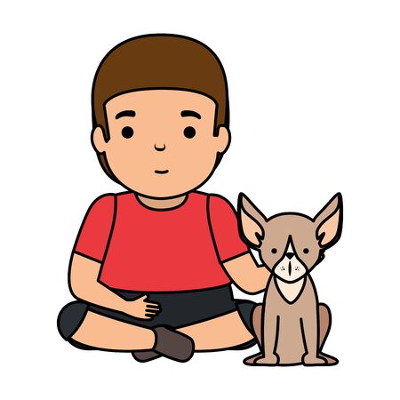 cute little boy with dog character vector illustration designのイラスト素材