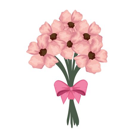 beutiful flowers bouquet with bowtie vector illustartion designのイラスト素材
