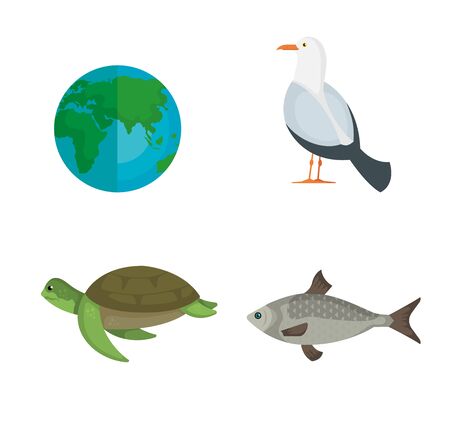 set earth planet with animals to environment conservation vector illustrationのイラスト素材