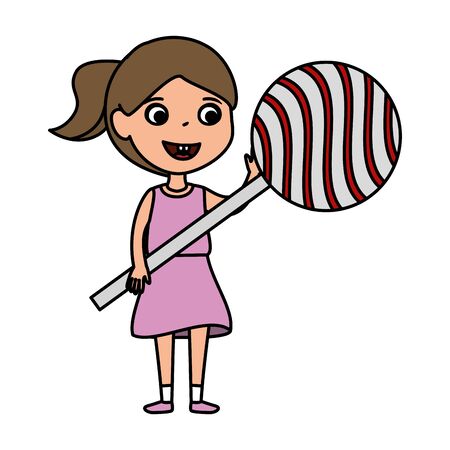 little girl with sweet lollipop candy vector illustration designのイラスト素材