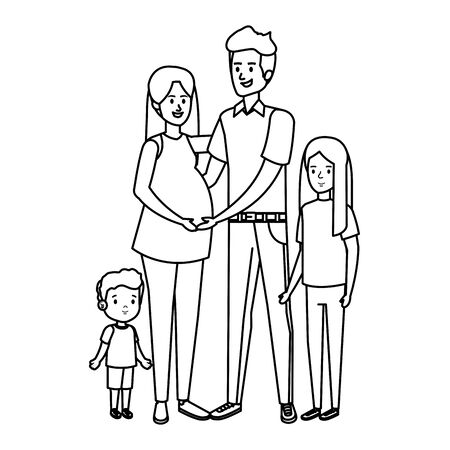 parents couple with son and daughter characters vector illustration designのイラスト素材