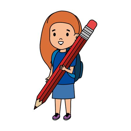 little girl student with pencil vector illustration designのイラスト素材