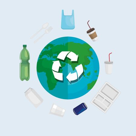 ecology recycle of toxic plastics around the world vector illustrationのイラスト素材