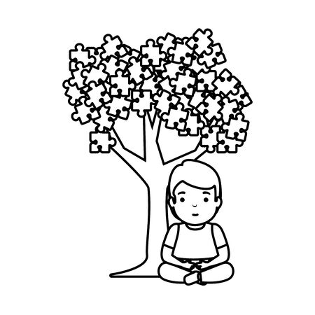 boy with tree puzzle attached vector illustration designのイラスト素材