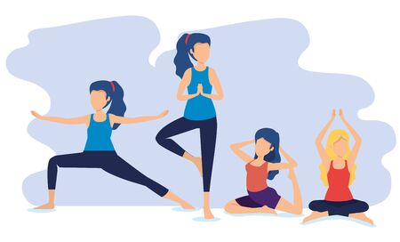 women practice yoga harmony position vector illustrationのイラスト素材
