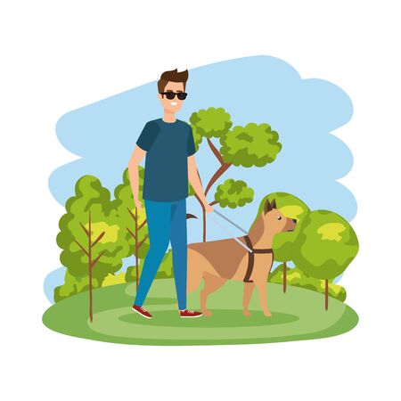 blind man with guide dog vector illustration designのイラスト素材