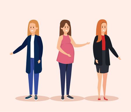 set cute girls with hairstyle and fashion clothes vector illustrationのイラスト素材