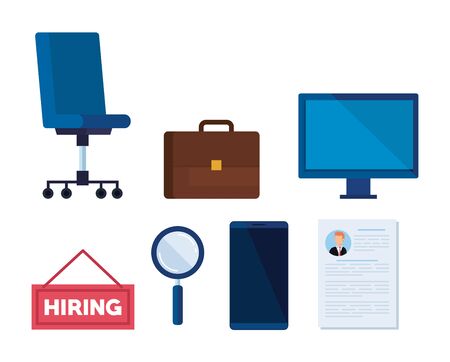 set briefcase with computer and curriculum vitae vector illustrationのイラスト素材