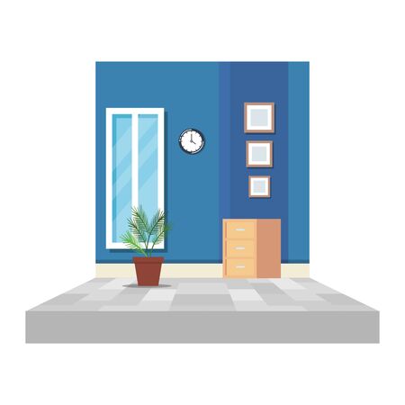office corridor with houseplant and drawer vector illustration designのイラスト素材