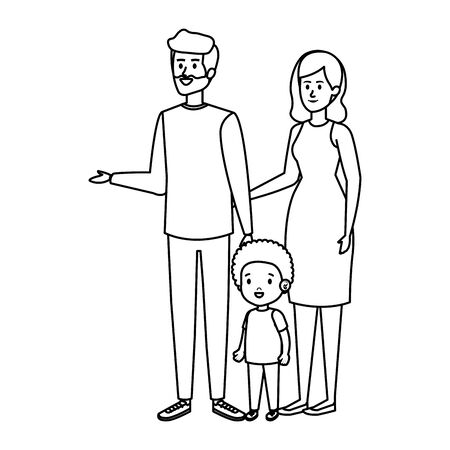 parents couple with son characters vector illustration designのイラスト素材