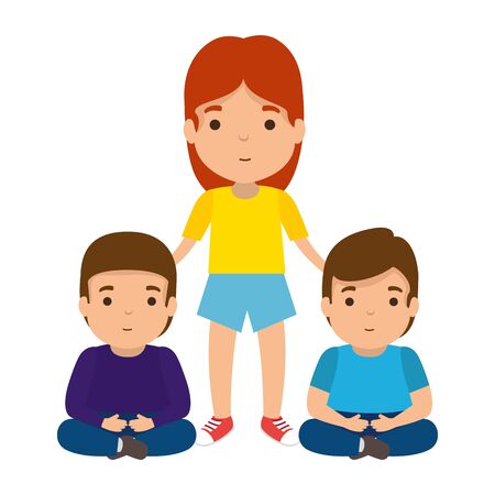mother with sons characters vector illustration designのイラスト素材