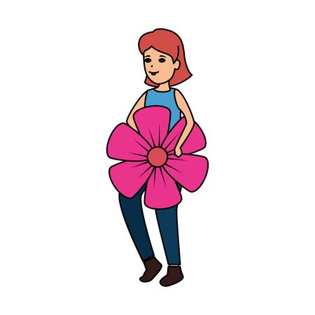 woman lifting beautiful flower vector illustration designのイラスト素材