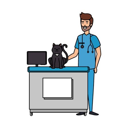 male veterinary doctor with cat vector illustration designのイラスト素材
