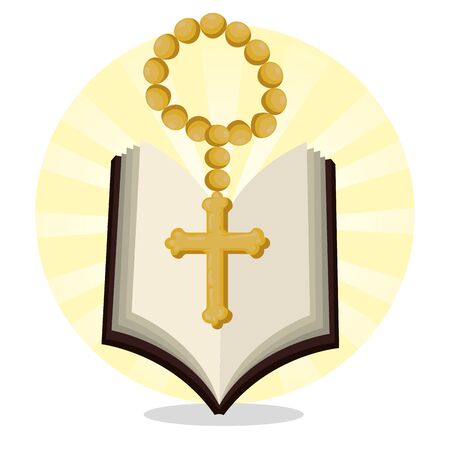 bible with rosary beads to catholic event vector illustrationのイラスト素材