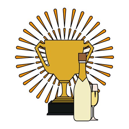 champagne bottle with cup and trophy vector illustration designのイラスト素材