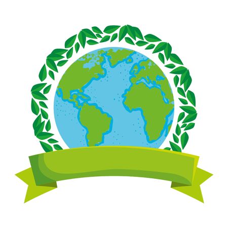 world planet earth with leafs plant vector illustration designのイラスト素材