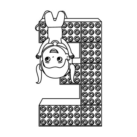 little girl with number three and toy pieces vector illustration designのイラスト素材