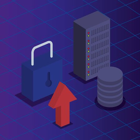 hard storage server with padlock security vector illustrationのイラスト素材