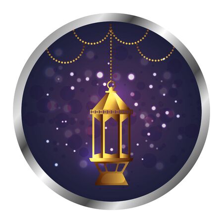 seal with ramadam karem golden lamp hanging vector illustration designのイラスト素材