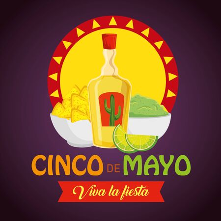 tequila with nachos and avocado sauce to event vector illustrationのイラスト素材