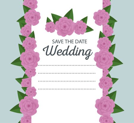 wedding card with roses and branches leaves vector illustrationのイラスト素材