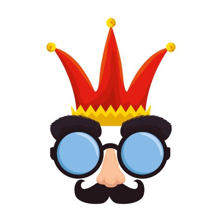 fools day mask glasses and mustache with joker hat vector illustration designのイラスト素材