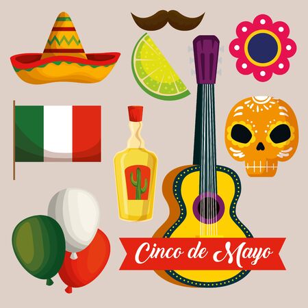 set mexican tradition event celebration vector illustrationのイラスト素材