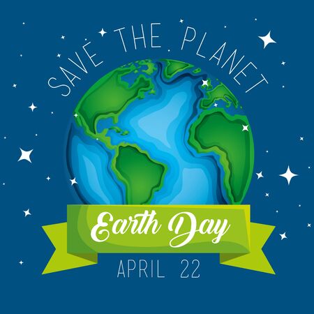 earth day celebration and planet with ribbon vector illustrationのイラスト素材