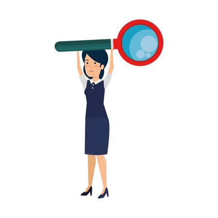young businesswoman with magnifying glass vector illustration designのイラスト素材