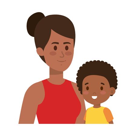afro mother with little son characters vector illustration designのイラスト素材