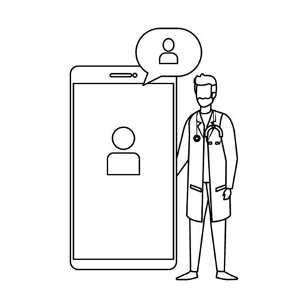 professional doctor with smartphone and speech bubble vector illustration designのイラスト素材