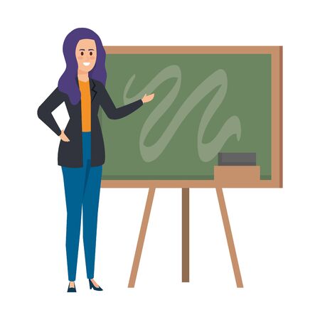 young teacher female with chalkboard vector illustration designのイラスト素材