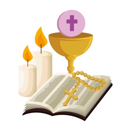 holy bible with chalice and rosary vector illustration designのイラスト素材