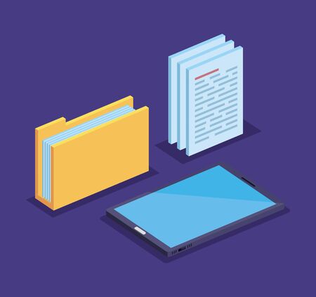 isometric folder with documents information and smartphone technology vector illustrationのイラスト素材