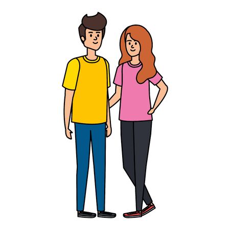 young couple avatars characters vector illustration designのイラスト素材