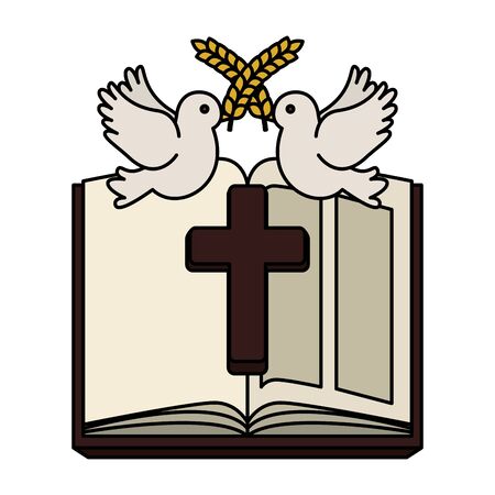 holy bible with wooden cross and doves vector illustration designのイラスト素材