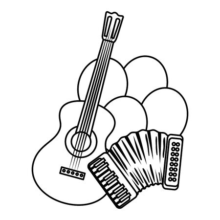 accordion with guitar and balloons helium vector illustration designのイラスト素材