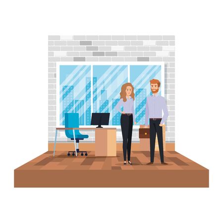 business couple in the office scene vector illustration designのイラスト素材
