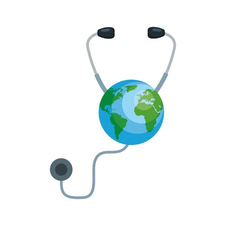 earth planet with stethoscope cardio device vector illustration designのイラスト素材