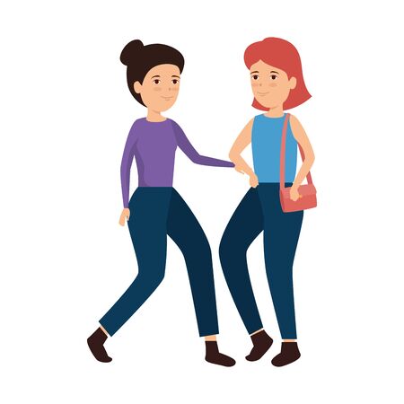 girls couple avatars characters vector illustration designのイラスト素材
