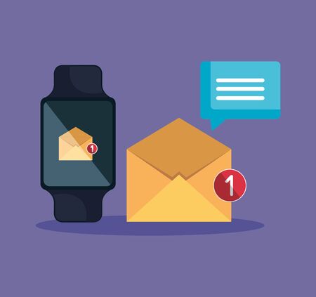 smartwatch technology with letter app and chat bubble vector illustrationのイラスト素材