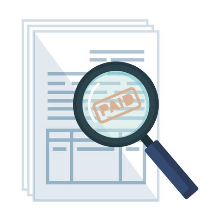tax documents with magnifying glass vector illustartion designのイラスト素材
