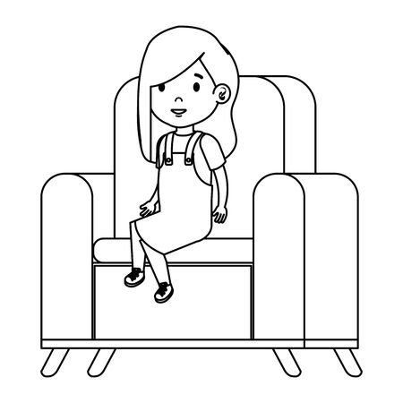 little girl sitting in sofa character vector illustration designのイラスト素材