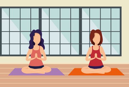 woman practice exercise in the house and window vector illustrationのイラスト素材